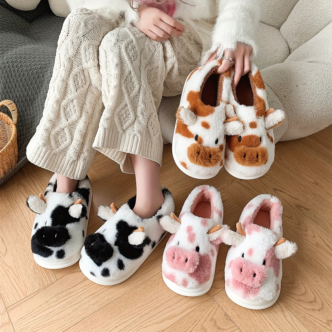 Max & Rosie Soft-Stitched Cow Slippers
